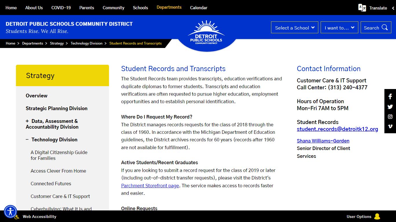 Strategy / Student Records and Transcripts - Detroit Public Schools
